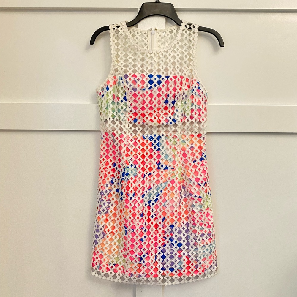 Lilly Pulitzer Dee Shift Dress Resort White Geo Lattice Lace Sz 0